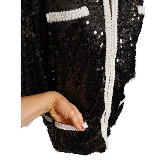 IMAN Global Chic Rock The Runway Sensational Sequin Blazer Jacket Sz Large Black - Picture 4 of 16